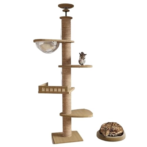 Kratzbaum für Katzen, multifunktionaler Turm mit weicher Flanell-Hängematte und Sisalbett, Kratzbaum aus Holz für große Katzen, vom Boden bis zur Decke von Generisch