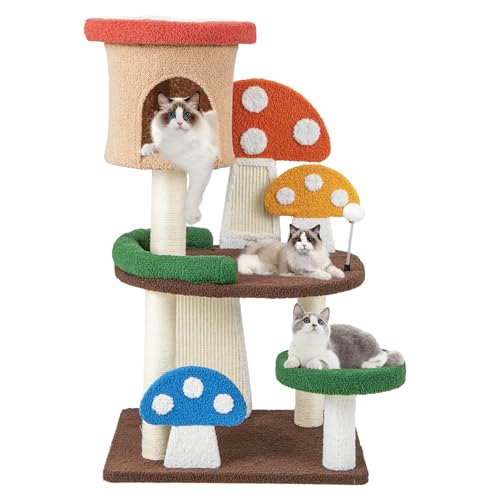 Kratzbaum mit Höhle, Kratzbrett und Sisalstamm, Aktivitätszentrum für Kätzchen, Indoor-Pilzturm für Wohnzimmer oder Schlafzimmer (60 cm) von Generisch