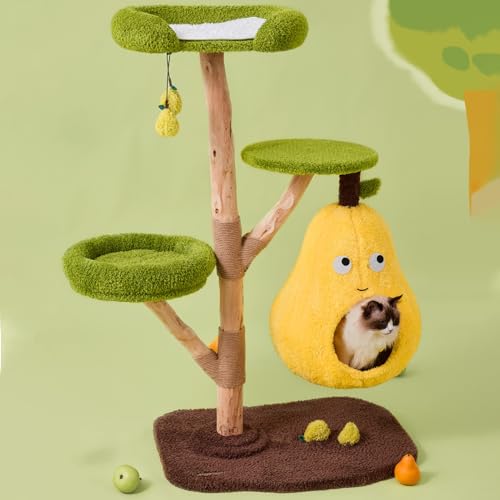 Kratzbaum mit Plüschtieren und weichem Katzenbett, gelber natürlicher Obstbaumstamm, breite Birnenmulden, mehrere Sisalsäulen-Design Kratzbaum mit Plüschtieren und weichem Katzenbett, gelber natürlicher Obstbaumstamm, breite Birnenmulden, mehrere Sisalsäulen-Design von Generisch