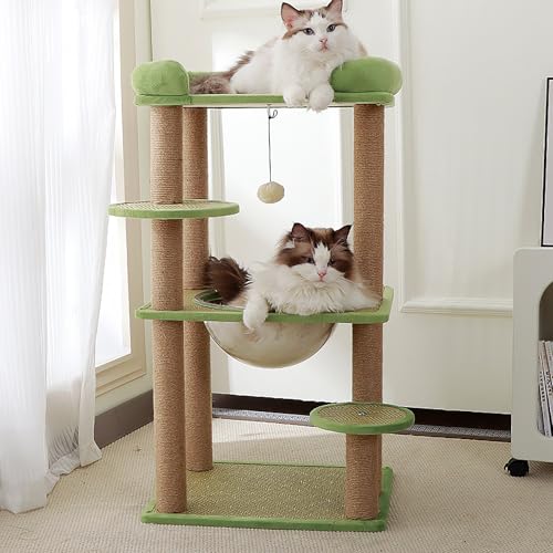 Kratzbaum mit mehreren Ebenen, Kletterturm mit Hängematte, gemütlichen Sitzstangen und Sisal-Kratzstämmen, ideal für Katzen von Generisch