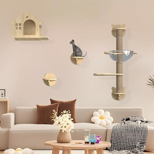 Kratzbaum zur Wandmontage, mit Kletterstufen, große Holzregale für Indoor-Katzen, platzsparende Ecksitzstangen von Generisch