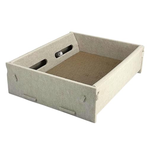 Kratzbox für Katzen aus Filz mit wendbarer Kratzpappe (2 STK.) und integriertem Katzenspielzeug - platzsparende Alternative zum Kratzbaum (Creme) von Generisch