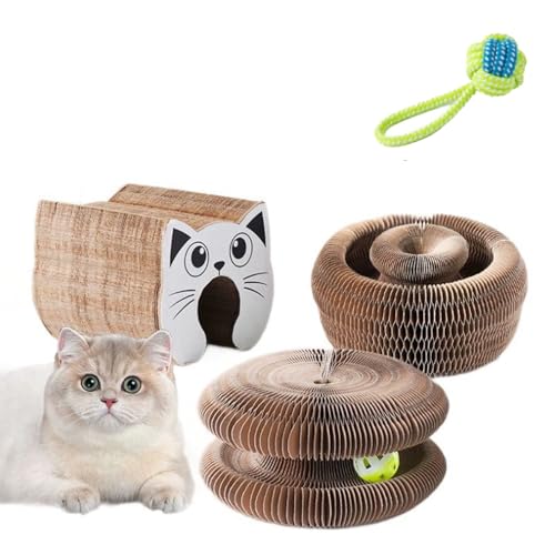 Kratzkokon, Neueste Tragbare Pet Cat Scratch Board, Katzenwirbel Für Große Katzen, Faltbar Interaktive Kratzunterlage Mit Ball (Style-3, 2 Stuck) von Generisch