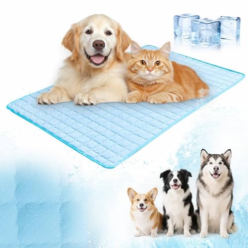 Kühlende Hundedecke，Kühldecke Hund Eisseide，Bettmatte Für Haustiere，Hunde Dog Cooling Mat rutschfeste Hundematte Waschbar Geeignet，Das Kissen für Hund und Katze (Blau, XXL) von Generisch