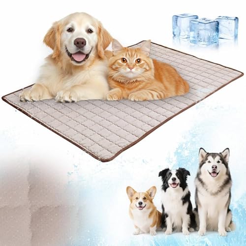 Kühlende Hundedecke，Kühldecke Hund Eisseide，Bettmatte Für Haustiere，Hunde Dog Cooling Mat rutschfeste Hundematte Waschbar Geeignet，Das Kissen für Hund und Katze (Kaffee, XXL) von Generisch