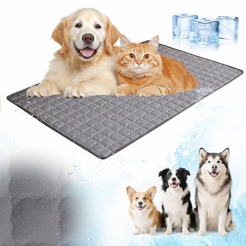 Kühlende Hundedecke，Kühldecke Hund Eisseide，Bettmatte Für Haustiere，Hunde Dog Cooling Mat rutschfeste Hundematte Waschbar Geeignet，Das Kissen für Hund und Katze (Waren grau, XXL) von Generisch