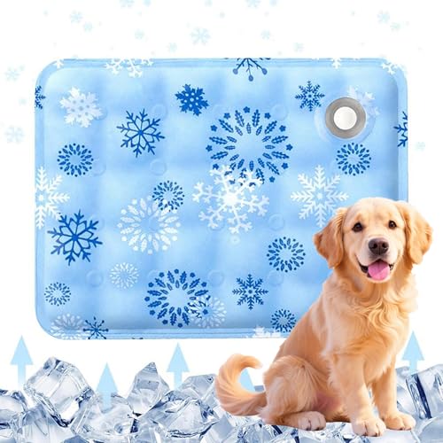 Kühlmatte für Hunde und Katzen, tragbares waschbares Haustier-Kühlkissen mit strapazierfähigem PVC-Bezug, Gel-Pad, Sommer-Hundebett für Zuhause, Outdoor, Dunkelblaue Schneeflocke, XL von Generisch