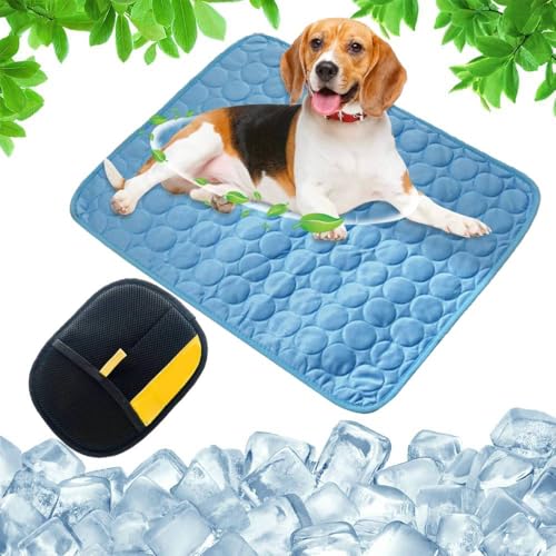 Kühlmatte für Hunde & Katze und Tierhaarentferner Handschuh, Selbstkühlende Hundematte ohne Gel, Kühlende Hundedecke – Kratzfeste Cooling Mat Dog für Sommer, Haus & Aut (Blau, XL:100×75 cm | 39×30") von Generisch