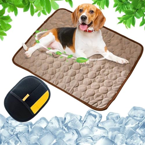 Kühlmatte für Hunde und Tierhaarentferner Handschuh, Testsieger kühlmatte Hund Selbstkühlend aus Eisseide-Material, Hundekühlmatte, Kühldecke Katze & Hunde Kühlmatte (Braun, XXL:150X100 | 59×39") von Generisch