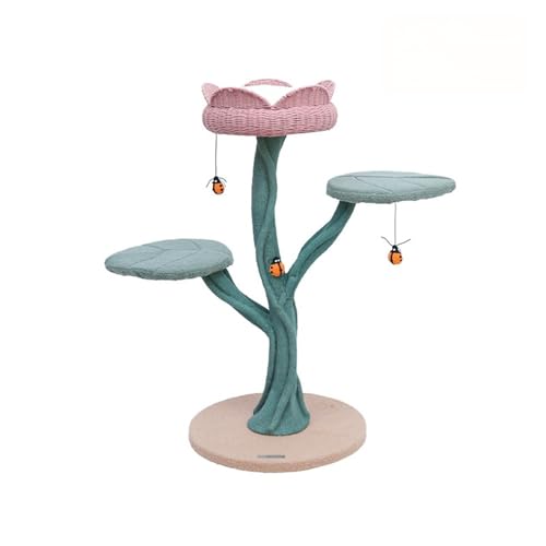 Kuscheliger rosa Katzenbaum mit mehrschichtigem Klettergerüst, Marienkäferspielzeug & Kratzbaum - Stilvolle Katzenhütte für aktive Katzen (mittlere Größe) von Generisch