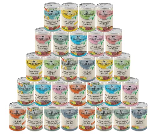 Landfleisch Classic 30 x 400g | Garantierter 10-Sorten-Mix | Mit hochwertigem Fleisch, Rapsöl (Omega-3 & 6), ohne Gluten, Zucker, GVO & Soja | Nassfutter für Hunde von Generisch