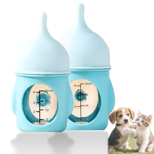 Leak-Proof Squeezable Kitten Bottle, Kitten Bottle Feeding Kit, Pet Silicone Anti-Choking Milk Bottle, 20ml/80ml Newborn Kittens/Dogs Bottles, 4-Pack Kittens B-ottles Nipples (20ml+80ml Blue) von Generisch
