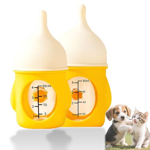 Leak-Proof Squeezable Kitten Bottle, Kitten Bottle Feeding Kit, Pet Silicone Anti-Choking Milk Bottle, 20ml/80ml Newborn Kittens/Dogs Bottles, 4-Pack Kittens B-ottles Nipples (20ml+80ml Yellow) von Generisch