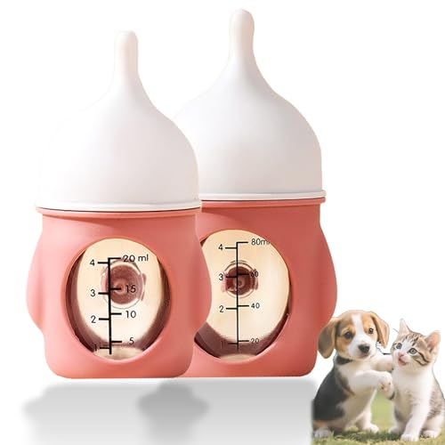 Leak-Proof Squeezable Kitten Bottle, Kitten Bottle Feeding Kit, Pet Silicone Anti-Choking Milk Bottle, 20ml/80ml Newborn Kittens/Dogs Bottles, 4-Pack Kittens B-ottles Nipples (20ml+80ml pink) von Generisch