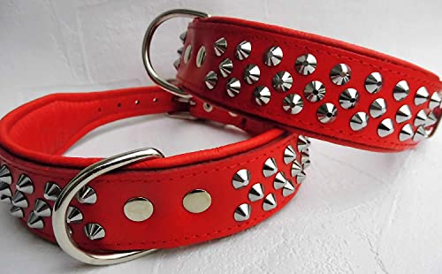 Leder Halsband - Hundehalsband, Nieten, Halsumfang 39-47cm, Rot,NEU (Halsumfang 39-47cm/50cm) von Generisch