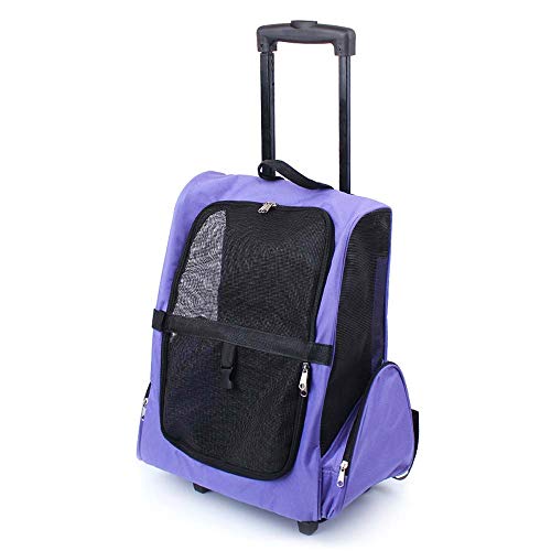 Lila Blau Tragbarer Haustiertrolley mit Rollen & Rucksackfunktion - Leicht faltbar für Hunde/Katzen, Atmungsaktives Mesh, Oxfordstoff & Stahlrahmen, Flüsterleise Räder, 2-in-1 Transportbox von Generisch