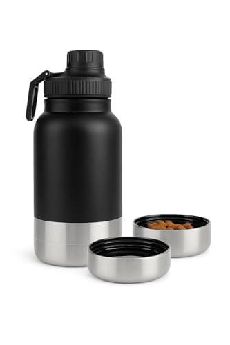 LuckyFlex® 3-in-1 Hundetrinkflasche 800 ml – Auslaufsichere Wasserflasche für unterwegs – mit Napf & Futterfach – ideal für Spaziergänge, Reisen, Wandern von Generisch