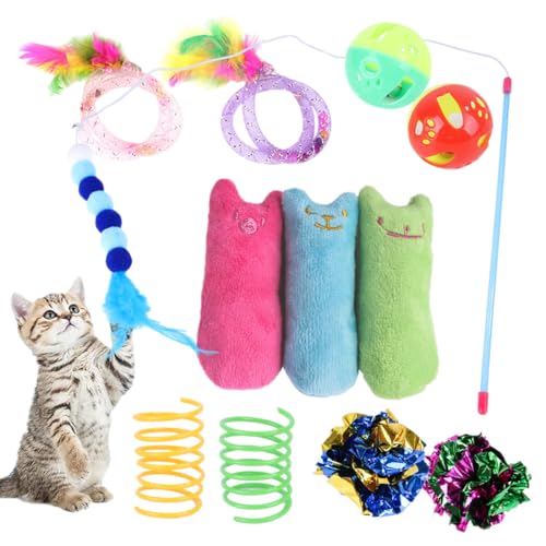 Lustiges Katzenspielzeug, interaktiv, sortiert, wiederverwendbar, gefälschte Federn, Knisterball, Zauberstab, 12 Stück von Generisch