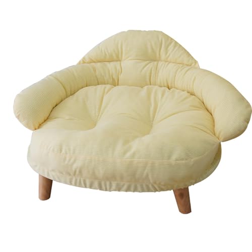 Luxuriöses Plüsch-Katzen-Sofa mit erhöhtem Hocker und stabilen Holzbeinen, rund, weiches Haustierbett für Hunde und Katzen, Beige, 60 cm Luxuriöses Plüsch-Katzen-Sofa mit erhöhtem Hocker und stabilen Holzbeinen, rund, weiches Haustierbett für Hunde und Katzen, Beige, 60 cm von Generisch