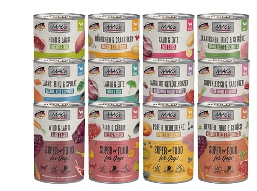 Mac's Dog 30 x 400 g Mixpaket | Garantierter 10-Sorten-Mix | Getreidefreies Nassfutter mit hohem Fleischanteil, Superfoods & wertvollen Ölen von Generisch