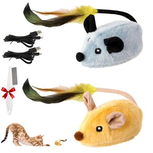 Magic Maus Katze, Magic Maus Katzenspielzeug, Magic Mouse, Interaktives Katzenspielzeug Maus Für Katzen, Katzenspielzeugmaus Mit Gefiedertem Schwanz (2Pcs-Mix) von Generisch
