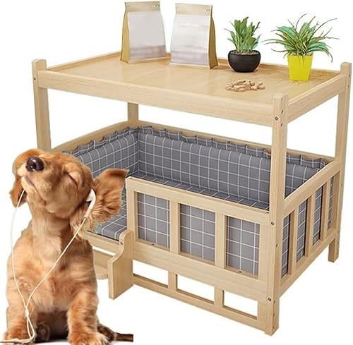 Massivholz Haustierhaus Bett Innenmöbel für Hunde und Katzen, Multifunktionaler Nachttisch für Golden Retriever und andere mittelgroße Haustiere von Generisch