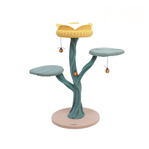 Mehrstöckiger Kratzbaum mit Marienkäfer-Spielzeug, niedliches gelbes Katzenklettergerüst & Kratzbaum für Katzen, gemütliches Katzenhaus zum Spielen und Entspannen (mittel) von Generisch