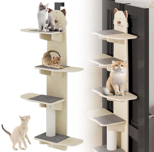 Mehrstöckiger über der Tür Katzenkletterer mit Kratzbrett & Plüschball - Platzsparendes Katzenregal für Indoor Katzen Mehrstöckiger über der Tür Katzenkletterer mit Kratzbrett & Plüschball - Platzsparendes Katzenregal für Indoor Katzen von Generisch
