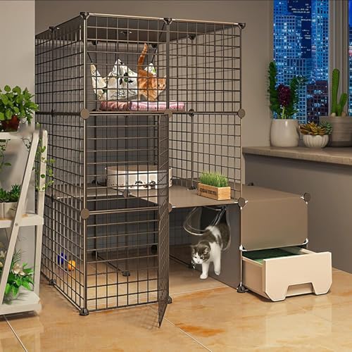 Mehrstöckiges Katzenhaus mit Schublade Toilette, Große Indoor Pet Crate, Abnehmbarer Laufstall für Katzen, Extra Platz Gehege von Generisch