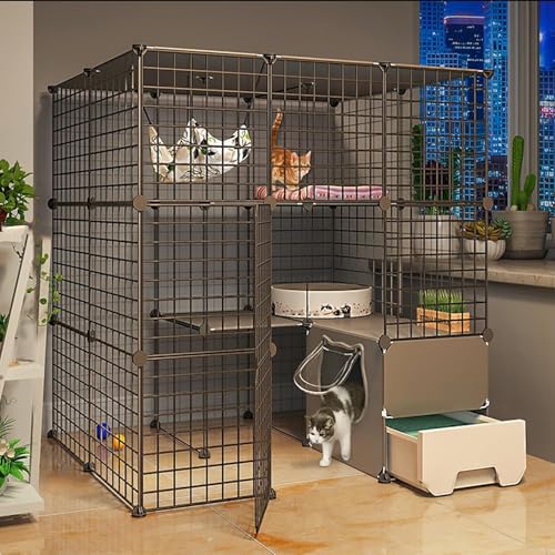 Mehrstöckiges Katzenhaus mit Schublade Toilette, Große Indoor Pet Crate, Abnehmbarer Laufstall für Katzen, Extra Platz Gehege von Generisch