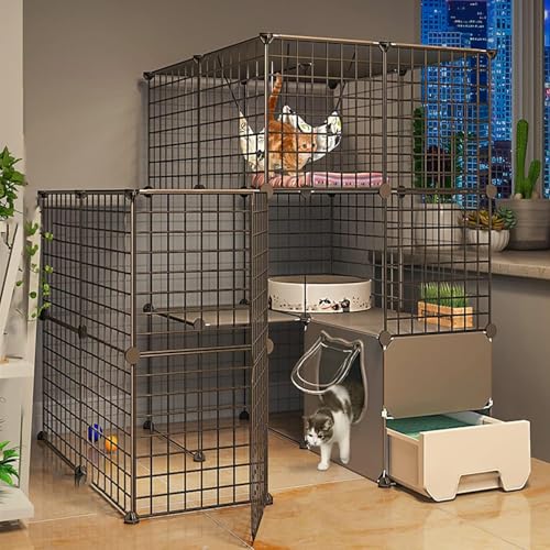 Mehrstöckiges Katzenhaus mit Schublade Toilette, Große Indoor Pet Crate, Abnehmbarer Laufstall für Katzen, Extra Platz Gehege von Generisch