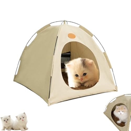 Meowvo Breezyden Pop-Up-Haustierzelt, Katzenzelt für Hauskatzen, rutschfestes, tragbares Haustierzelt, Design, mit Netzfenster, regenfestes Katzennest (Beige L) von Generisch