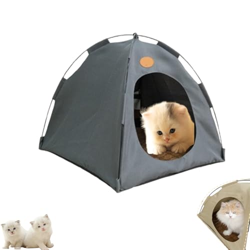 Meowvo Breezyden Pop-Up-Haustierzelt, Katzenzelt für Hauskatzen, rutschfestes, tragbares Haustierzelt, Design, mit Netzfenster, regenfestes Katzennest (Grau L) von Generisch