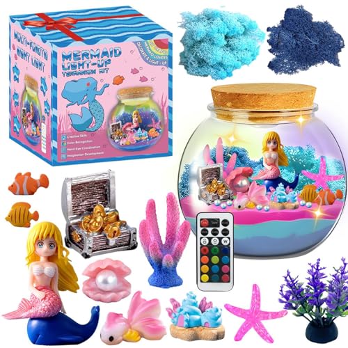 Mermaid Terrarium Kit für Mädchen | Wissenschaftsexperimente Kits für Kinder | Leuchten Terrarium Geschenk für Mädchen | LED Night Light, STEM Science Kits, Educational Sea Creatures Aquarium für Mädc von Generisch