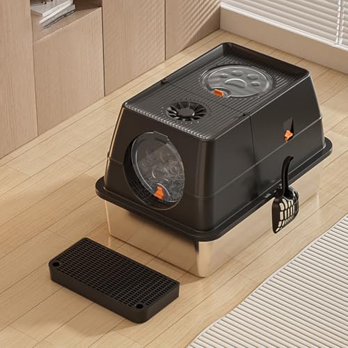 Metall-Katzentoilette mit abnehmbarem Deckel, Edelstahl-Katzentöpfchen mit Klappdeckel, Katzentoilette mit Katzenstreu und Pedal, geschlossener Vordereingang, oberer Ausgang, hohe Seiten Metall-Katzentoilette mit abnehmbarem Deckel, Edelstahl-Katzentöpfchen mit Klappdeckel, Katzentoilette mit Katzenstreu und Pedal, geschlossener Vordereingang, oberer Ausgang, hohe Seiten von Generisch