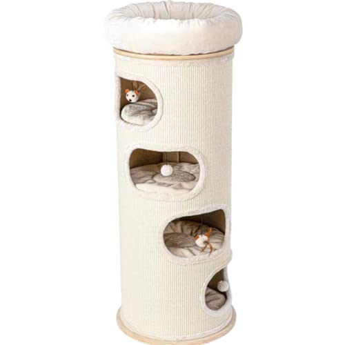 Moderner mehrschichtiger Katzenturm mit Sisalfass – stilvolles Indoor-Katzenbaum-Spielhaus für Kätzchen & Katzen, bequeme Haustiermöbel zum Spielen und Ausruhen von Generisch
