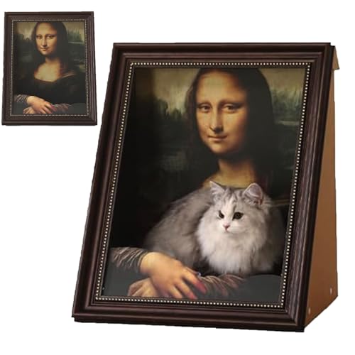 Mona Lisa Cat Bed, Art 4D Oil Painting Cats Frame Nest, with Scratching Panel, Easy Assembly Pet Bed & Home Decor, for Artist Kitten (Brown Set-A) von Generisch