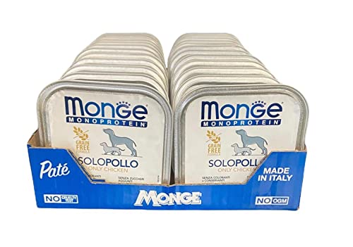 Monge Monoprotein Nassfutter für Hunde nur Huhn, natürlich ohne Farbstoffe, Konservierungsstoffe und Zuckerzusatz, Packung mit 24 Schalen (1 = 150 g) von Generisch