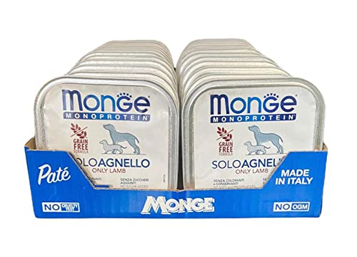 Monge Monoprotein Nassfutter für Hunde nur Lamm, natürlich ohne Farbstoffe, Konservierungsstoffe und Zuckerzusatz, Packung mit 24 Schalen (1 = 150 g) von Generisch