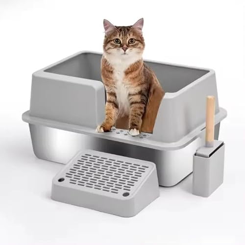 Montys Enclosed Sides XL Katzentoilette aus Edelstahl – Extra große hochseitige Katzentoilette für große Katzen – nimmt nie Geruch, Flecken oder Rost auf – (1 Pfanne mit Gehäuse, Seitenstufe und Montys Enclosed Sides XL Katzentoilette aus Edelstahl – Extra große hochseitige Katzentoilette für große Katzen – nimmt nie Geruch, Flecken oder Rost auf – (1 Pfanne mit Gehäuse, Seitenstufe und von Generisch