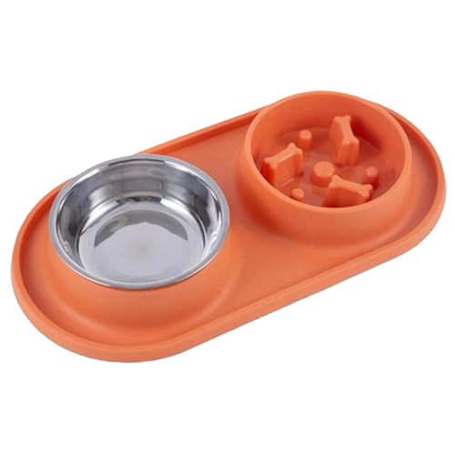 Napf Hund Pet Supplies Slow-Food-Napf mit auslaufsicherem Außenring-Design, Rutschfester herunterfallender Hundenapf, doppelter Futter- Trinknapf, 2-in-1-Edelstahl-Hundefutter (Orange, One Size) von Generisch