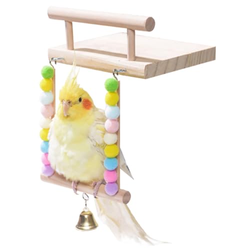 Natürliche Papageien-Holzspielzeug-Schaukel: buntes stehendes Spielzeug mit Glocke für Zahnreinigung und Langeweile Komfort, Vogel-Hängespielzeug von Generisch