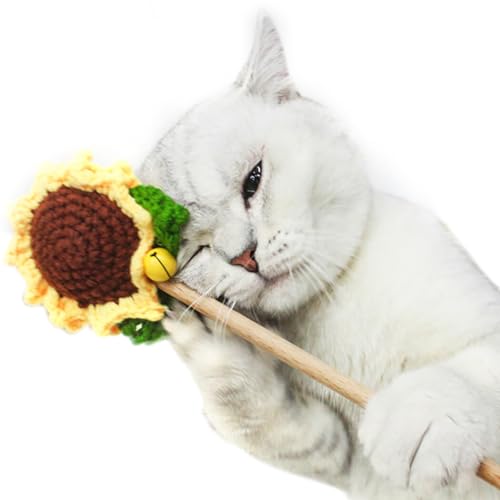 Natürlicher handgemachter Katzenschnuller aus Holz mit Glocke, tragbares interaktives gestricktes Sonnenblumenspielzeug, angereichert mit Katzenminze für Kätzchen von Generisch