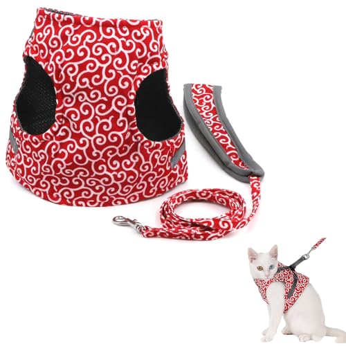 Niowatchted Katzengeschirr und Leine, ausbruchsicheres Hundegeschirr, leichte, weiche Weste, Anti-Strangulations-Design, für alle Arten von Katzen und Katzen, Rot, Größe S von Generisch