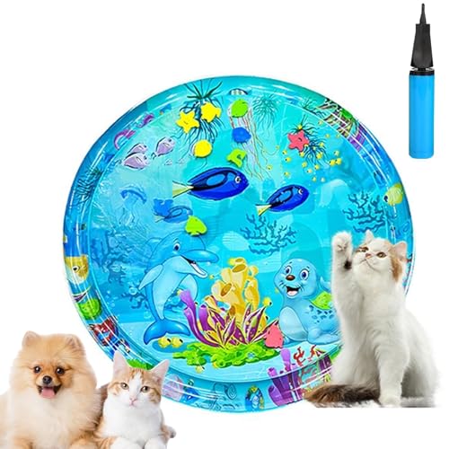 Ocean Breeze Splashland Katzenspielzeug, verdickte, kratzfeste Wassermatte für Katzen, 63,5 cm, 99,5 cm, 104,4 cm, Katzen-Wassermatte mit Fischen, kratzfeste Wassermatte für Katzen (E 104 cm) von Generisch