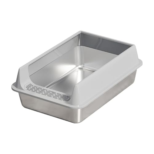 Offene Katzentoilette aus Edelstahl für große Katzen und Kätzchen, leicht zu reinigen, Spritzschutz, offenes Design von Generisch