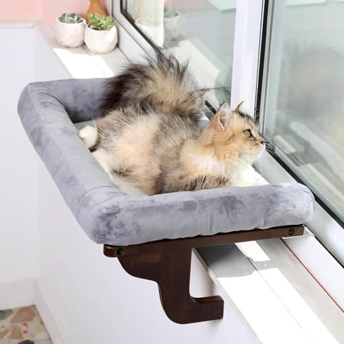 Orthopädische Hängematte für Katzen mit Kissen, aus hochwertigem Hartholz und stabilem Metallrahmen, ideal für große und kleine Katzen, natürliche Holzfarbe mit grauem Bett Orthopädische Hängematte für Katzen mit Kissen, aus hochwertigem Hartholz und stabilem Metallrahmen, ideal für große und kleine Katzen, natürliche Holzfarbe mit grauem Bett von Generisch