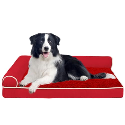 Orthopädisches Hundebett aus Memory-Schaum mit L-förmiger Nackenrolle, waschbar, rutschfeste Unterseite, Eierkarton-Schaumstoff für große Hunde von Generisch