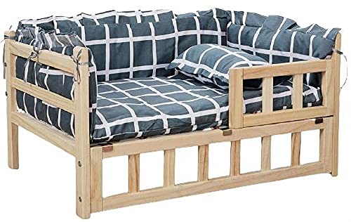 Orthopädisches erhöhtes Hundebett aus Holz, Haustiersofa mit waschbarem Kissen für Indoor-Katzen und Hunde, erhöhter Rahmen für kleine bis mittelgroße Haustiere von Generisch