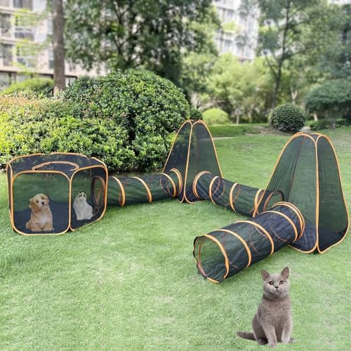 Outdoor Katzengehege 6 in 1 Haustier Tunnel Zelt Faltbar Pop-Up Laufstall für Katzen, Kaninchen, Frettchen und Kleintiere Tragbares Haus und Spielzelt Käfigzäune von Generisch